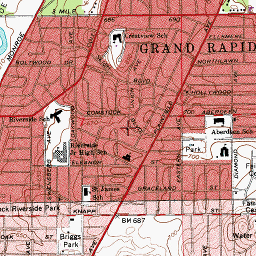 Topographic Map of Riverside Christian Reformed Church, MI