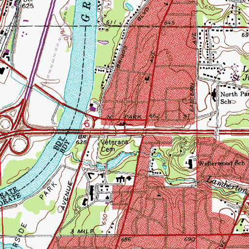 Topographic Map of North Park Presbyterian Church, MI