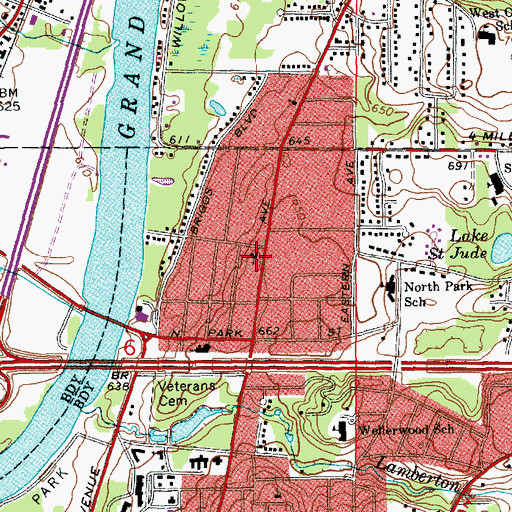 Topographic Map of North Park Baptist Church, MI