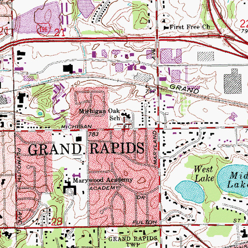 Topographic Map of Wealthy Park Baptist Church, MI