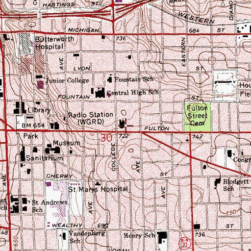 Topographic Map of Central Reformed Church, MI