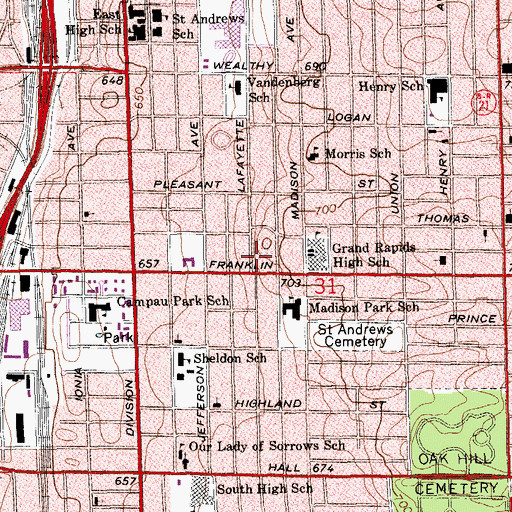 Topographic Map of Mount Zion Church of God in Christ, MI