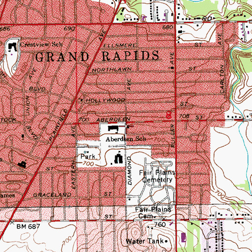 Topographic Map of Aberdeen Reformed Church, MI