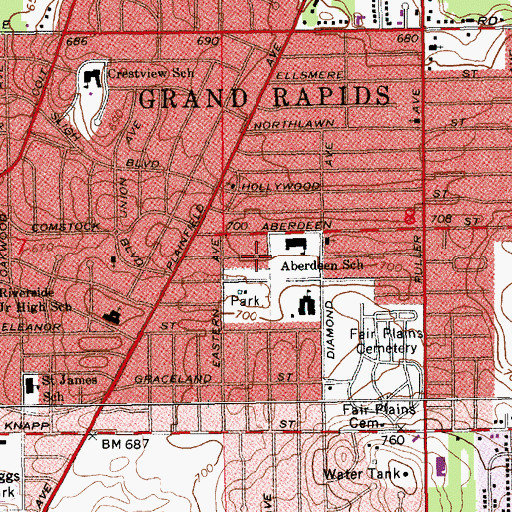 Topographic Map of All Nations Church, MI