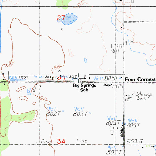 Topographic Map of Big Springs Elementary School, CA