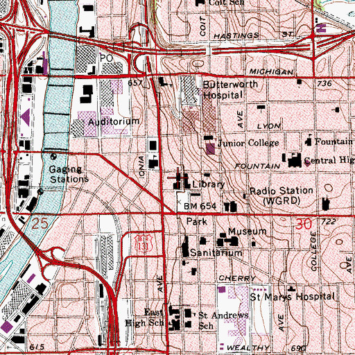 Topographic Map of Fountain Street Church, MI