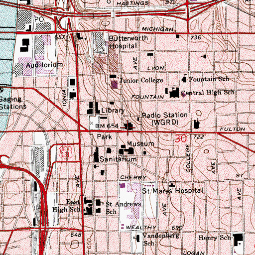 Topographic Map of First United Methodist Church, MI