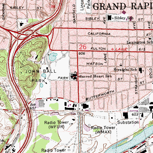 Topographic Map of Sacred Heart Church, MI