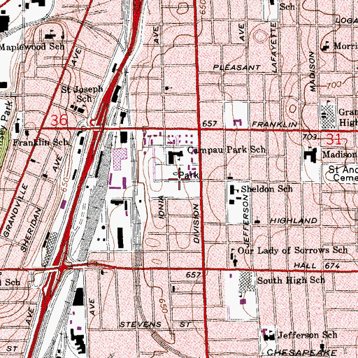 Topographic Map of Campus Park, MI