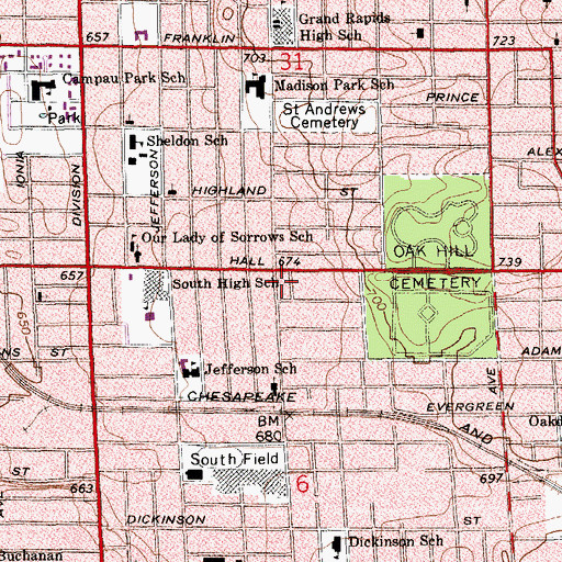 Topographic Map of Madison Square Library, MI