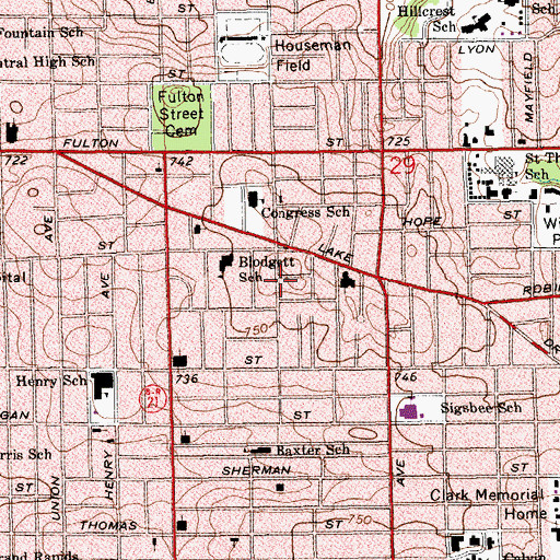 Topographic Map of Grand Rapids Fire Department Chester Street Station, MI