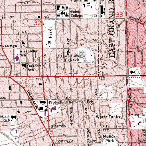 Topographic Map of Ottawa Hills Library, MI