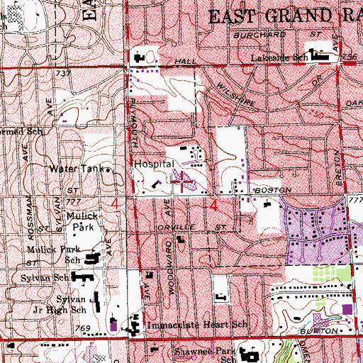 Topographic Map of Metropolitan Hospital (Fink Robert Retirement Community), MI