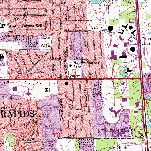 Topographic Map of Grand Rapids Fire Department Burton Street Station, MI