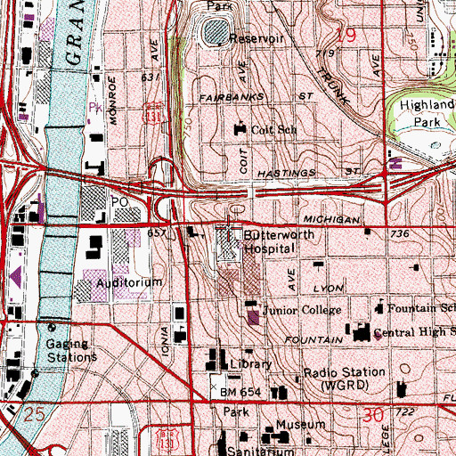 Topographic Map of Helen DeVos Children's Hospital Spectrum Health, MI