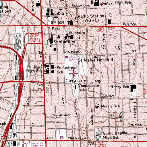 Topographic Map of Mary Free Bed Hospital and Rehabilitation Center, MI
