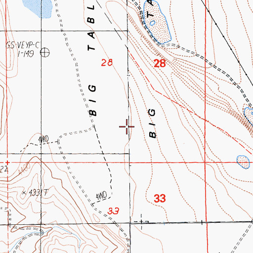 Topographic Map of Big Tableland, CA