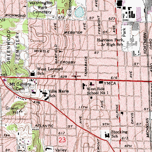 Topographic Map of West Leonard Christian Church, MI