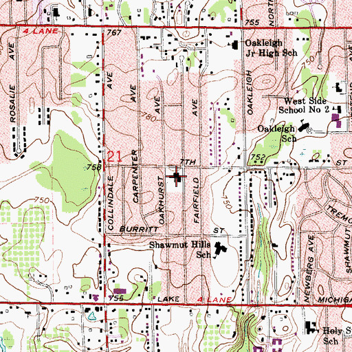 Topographic Map of Faith United Methodist Church, MI