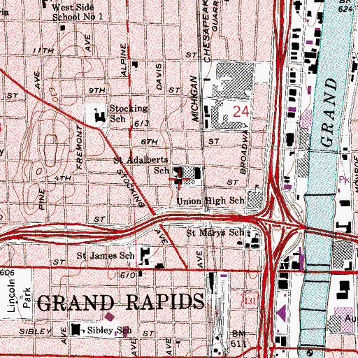Topographic Map of Basilica of Saint Adalbethert, MI