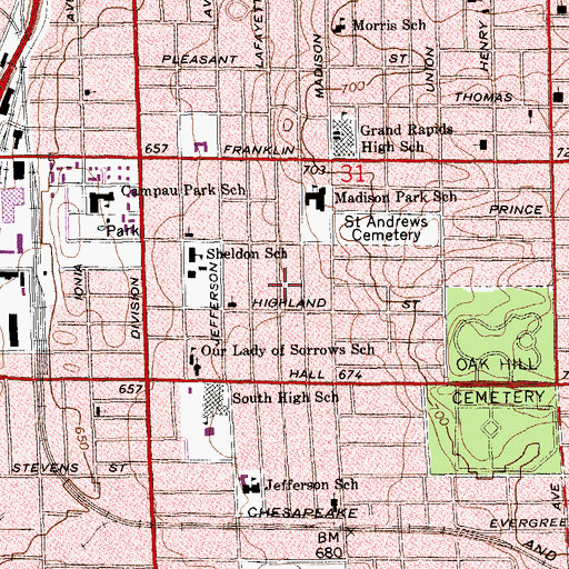 Topographic Map of Upper Room Church, MI