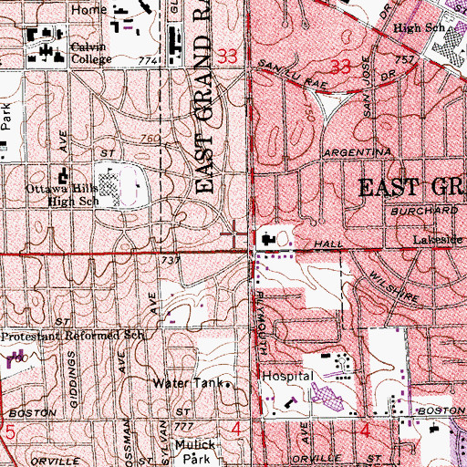 Topographic Map of Southeast Protestant Reformed Church, MI