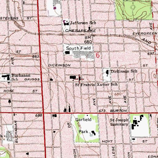Topographic Map of Saint Francis Xavier Church, MI