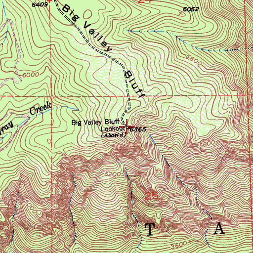 Topographic Map of Big Valley Bluff Lookout, CA