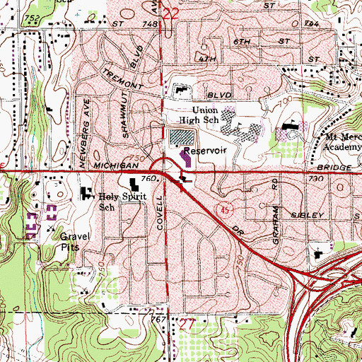 Topographic Map of Saint John's United Church of Christ, MI