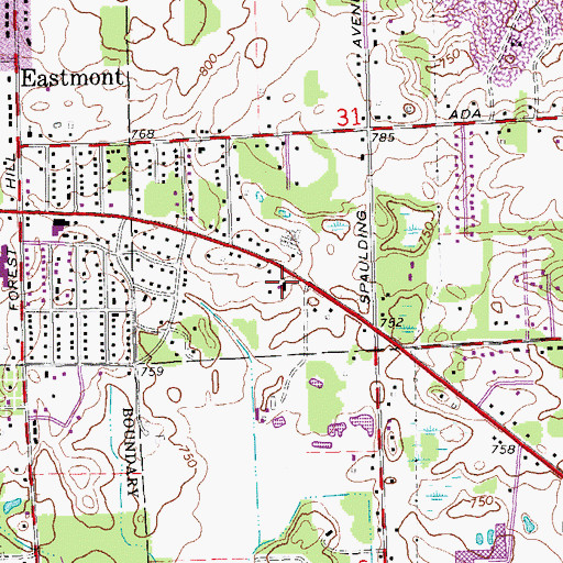 Topographic Map of Forest Hills Baptist Church, MI