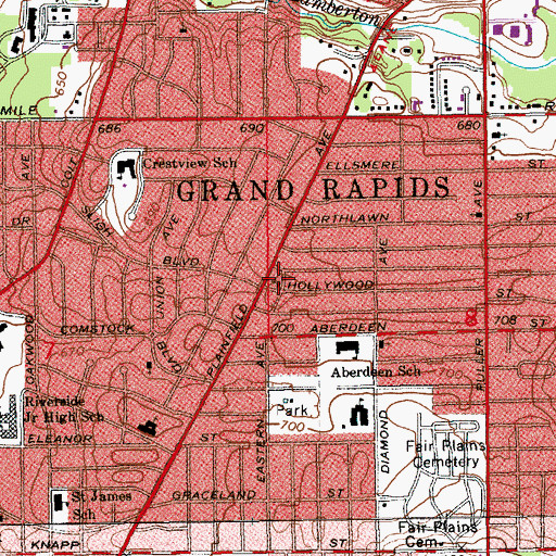 Topographic Map of Jehovah's Witnesses, MI