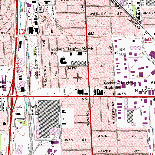 Topographic Map of Pennellwood Church of God, MI