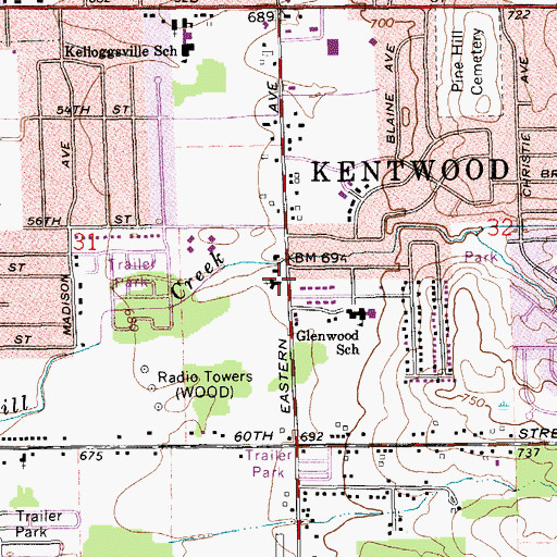 Topographic Map of Eastern Avenue Free Methodist Church, MI