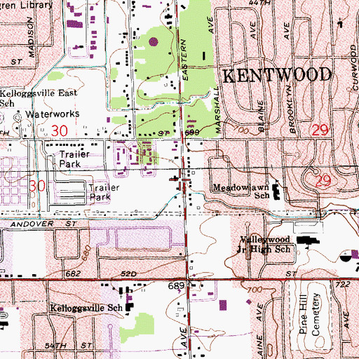 Topographic Map of South Eastern Bible Church, MI