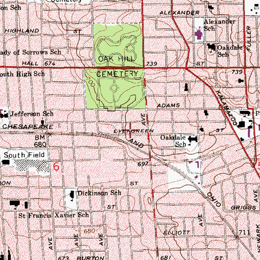 Topographic Map of Prince of Peace Baptist Church, MI