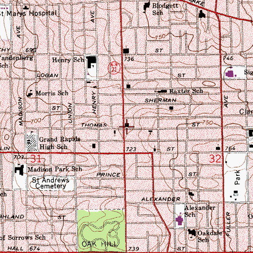 Topographic Map of Eastern Avenue Church of Christ, MI