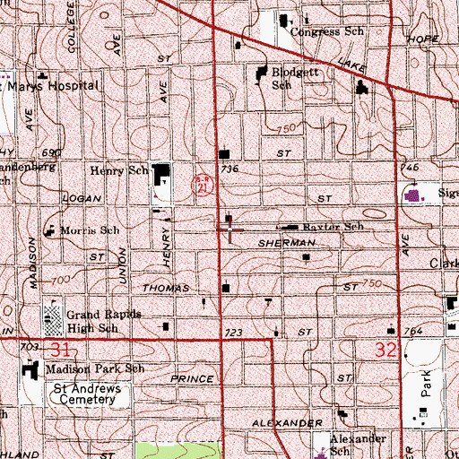 Topographic Map of Saint Paul Church, MI