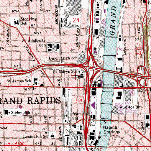 Topographic Map of Saint Mary's Church, MI