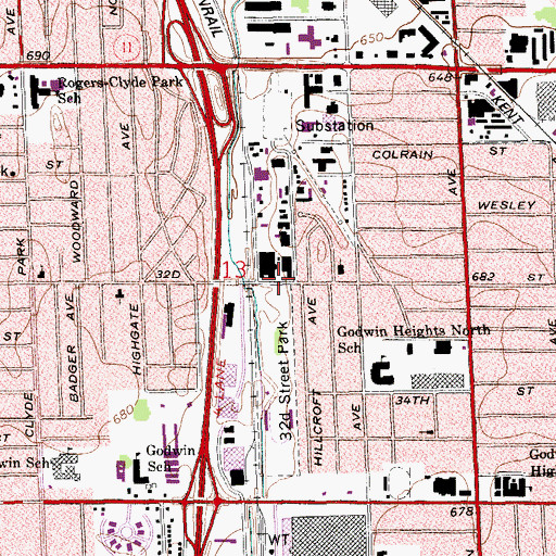 Topographic Map of Godwin Heights Christian Church, MI
