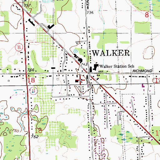 Topographic Map of Walker United Reformed Church, MI