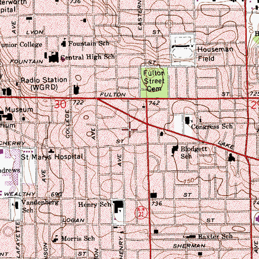 Topographic Map of Hope Lutheran Church, MI