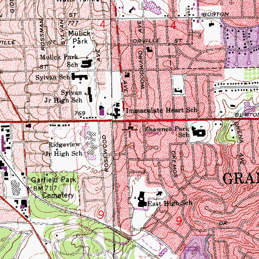 Topographic Map of Burton Baptist Church, MI