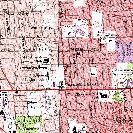 Topographic Map of Plymouth Heights Christian Church, MI