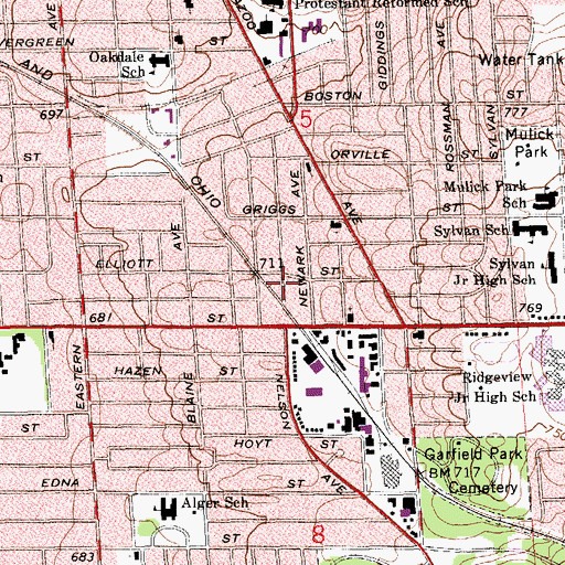 Topographic Map of Southeast Church of Christ, MI