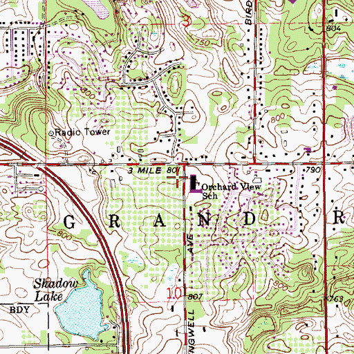 Topographic Map of Orchard View Church of God, MI