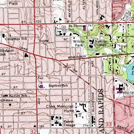 Topographic Map of Uptown Assembly of God Church, MI