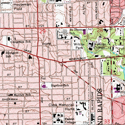Topographic Map of Grand Rapids Friends Church, MI