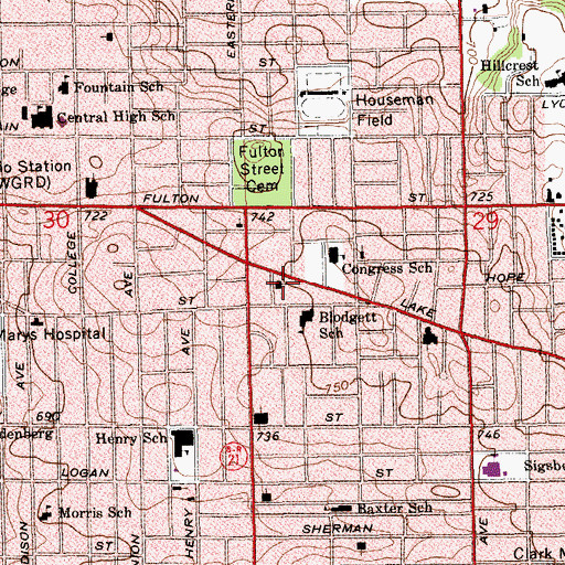 Topographic Map of Bethel Pentecostal Church, MI