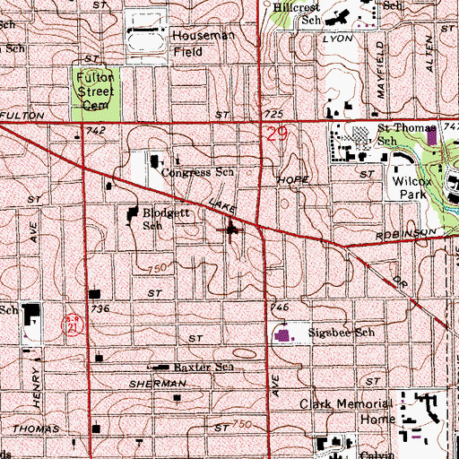 Topographic Map of Trinity United Methodist Church, MI