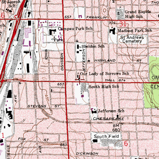 Topographic Map of Our Lady of Sorrows Church, MI